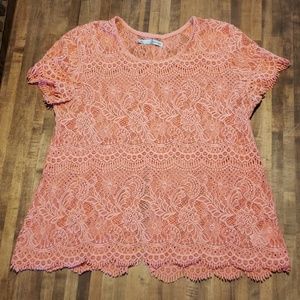 XL Maurices short sleeve peach lace shirt